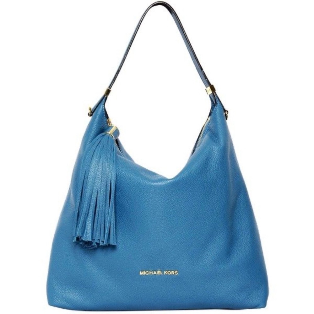 Michael Kors Blue Pebbled Leather‎ Hobo Crossbody Bag Bedford Blue Classic